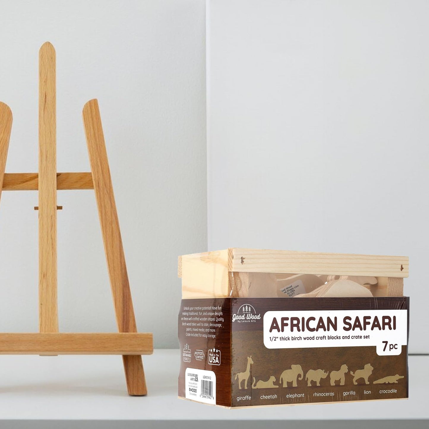 Good Wood By Leisure Arts: African Safari Crate Set - 7 Piece Animal Wood Cutouts - Small Wooden Shapes for Crafts Wooden Craft Shapes Animals to Paint