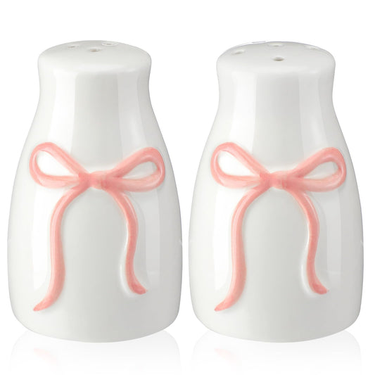 Acellegic 2 Pcs Bow Pink Salt and Pepper Shakers Ceramic Salt and Pepper Shakers Set for Coquette Kitchen Home Decors and Accessories Housewarming Gift