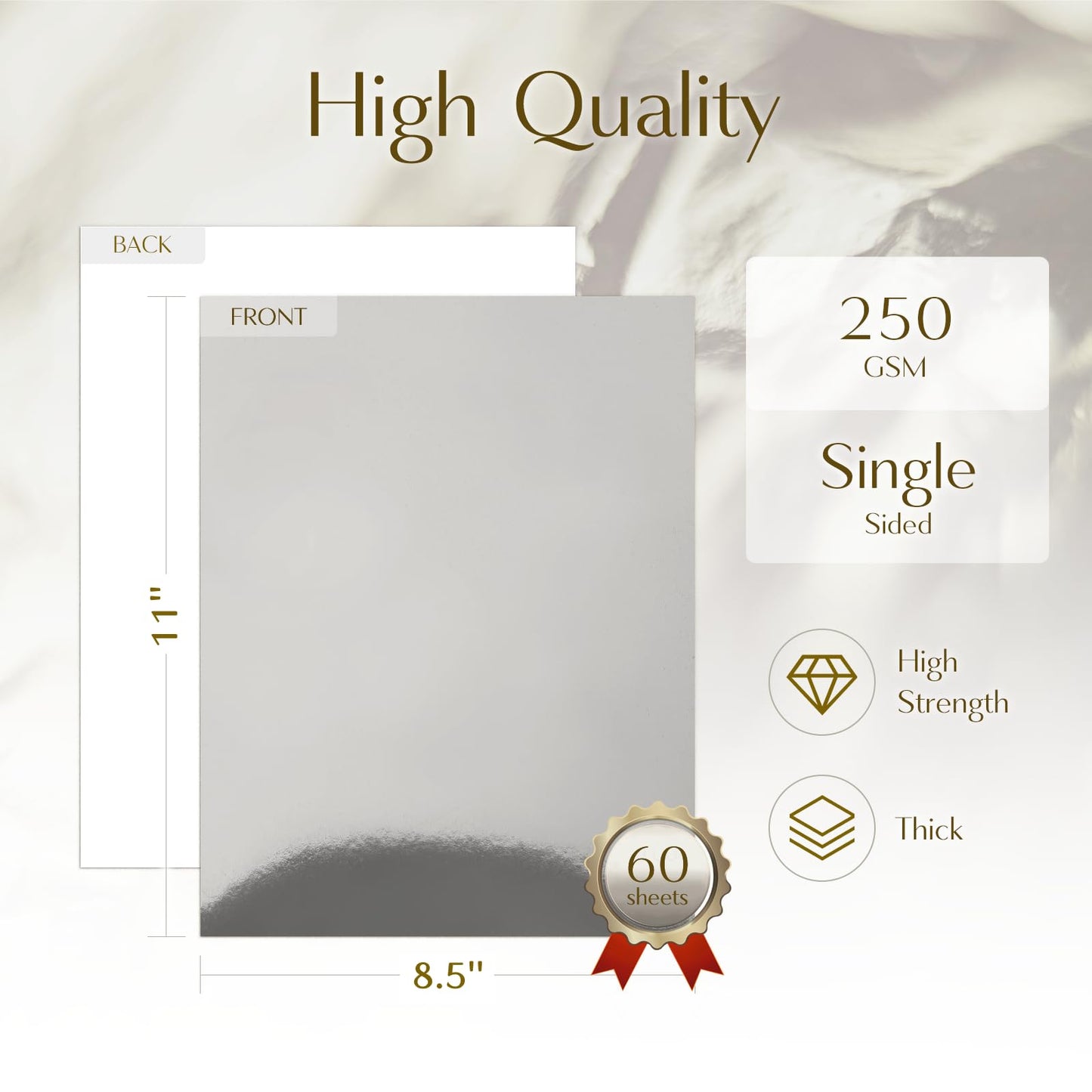 8.5 x 11 Silver Cardstock Paper, Goefun 60 Sheets Metallic Reflective Cardstock Foil Paper for Crafting Scrapbooks Greeting Cards and Invitations（250 gsm）