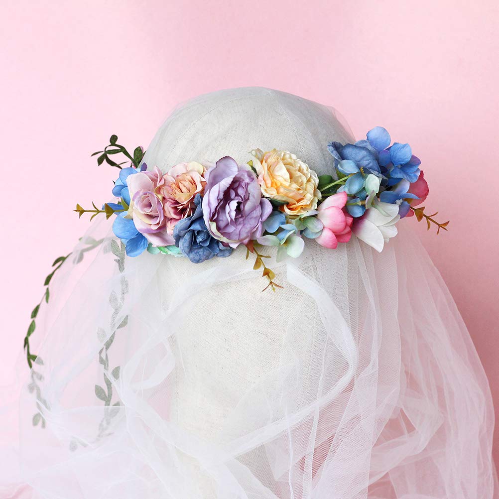 Vivivalue Vine Flower Crown Flower Garland Headband Hair Wreath Floral Headpiece Halo Boho with Ribbon Wedding Party Festival Photos