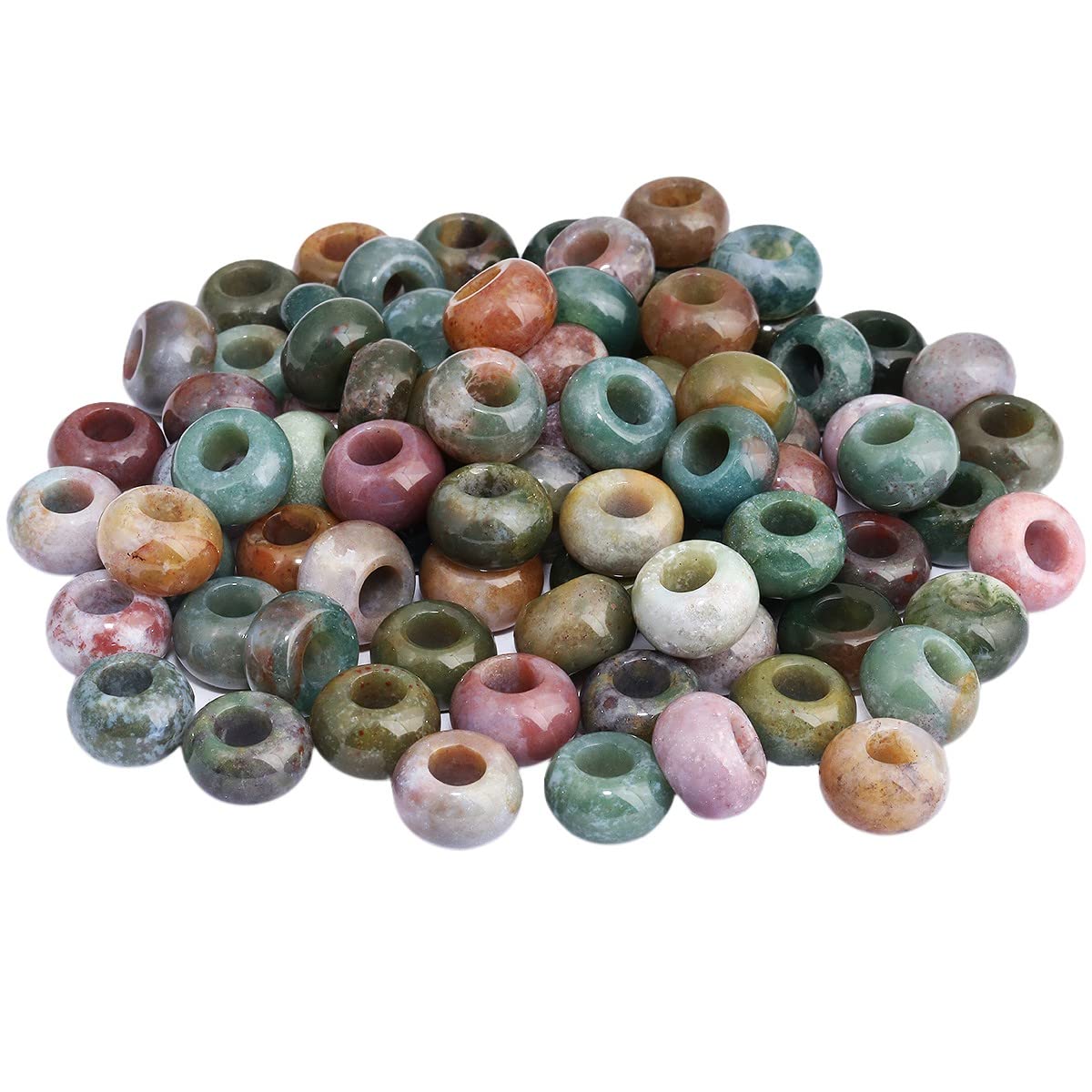 SUNYIK Indian Agate Large Hole (6mm) Rondelle Loose Charms European Bead fits Bracelet,Jewelry Makings Pack of 20