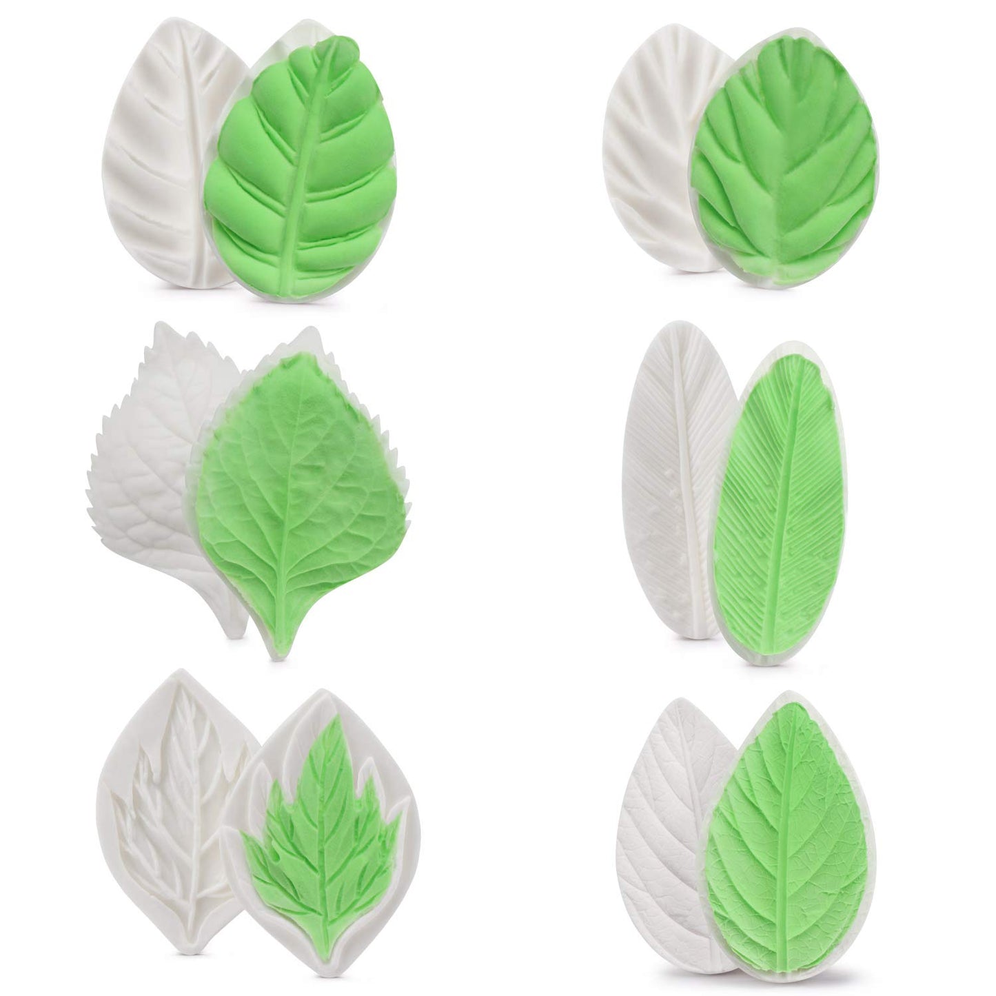Beasea Silicone Leaf Fondant Mold, 6pcs Rose Leaf Cutter for Fondant Cake Decorations Styling Chocolate Sugar Cookie Cutter Set Silicone Mould