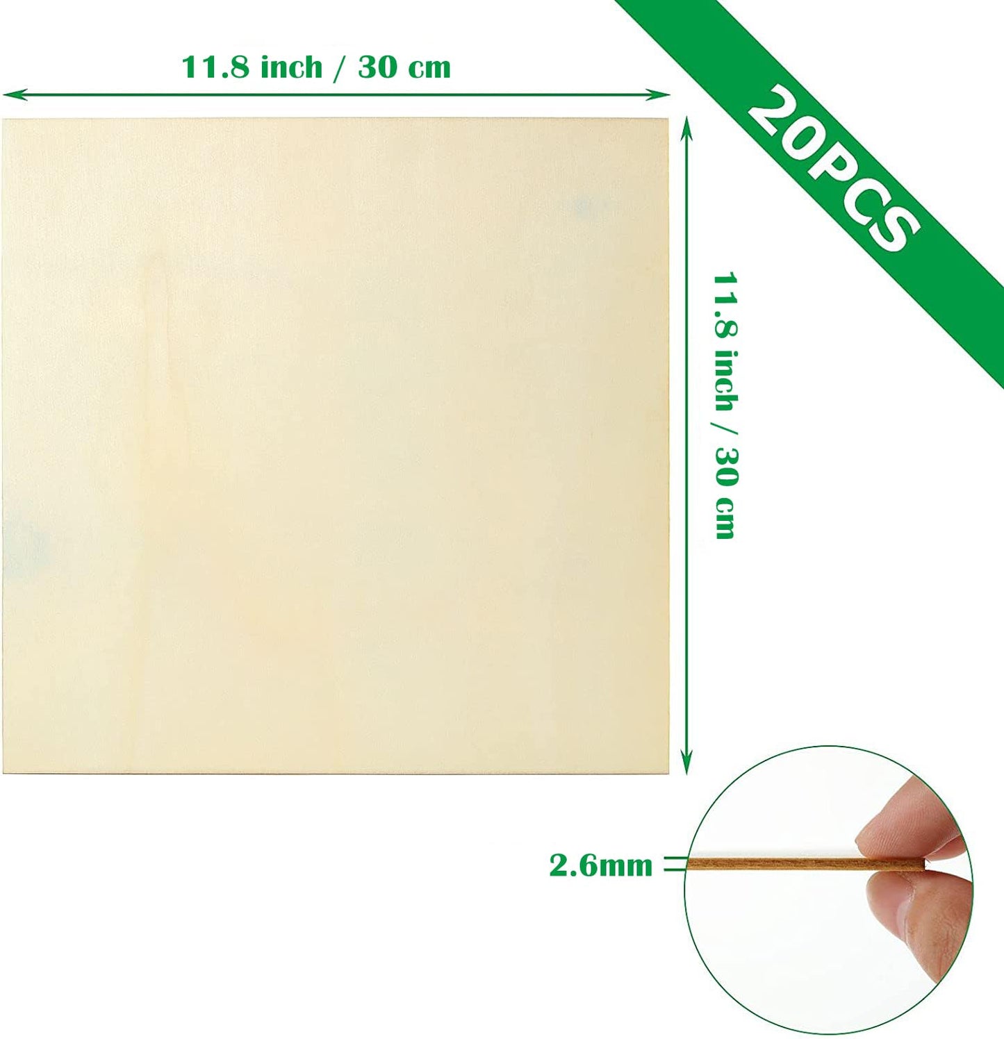 20PCS Basswood Sheets 12x12 Inch Unfinished Square Wood Pieces for Crafting 3mm Plywood Board 1/8" Thin Wooden Sheets Wood Slices Natural Wood Planks for Craft DIY Arts Project Painting Pyrography
