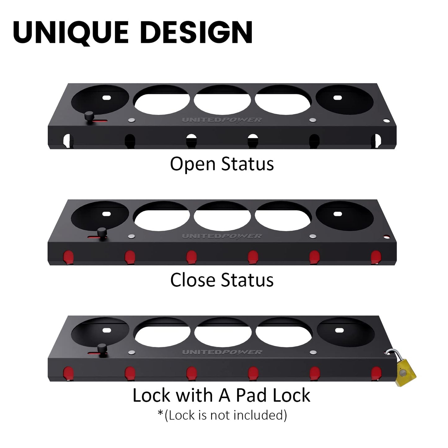 UNITEDPOWER Pneumatic Tool Holder Lockable/Aerosol Rack Combo, Wall Mounted Spray Can Bottle Holder, Air tool organizer, for Garage and Workspace, 5 Cans and 6 slots