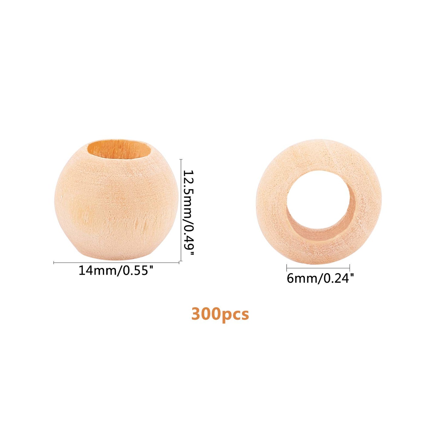 PH PandaHall 300 Pcs 14mm Natural Unfinished Wood Spacer Beads Large Hole Round Ball Wooden Loose Beads for Crafts DIY Jewelry Bracelet Making Christmas Decoration