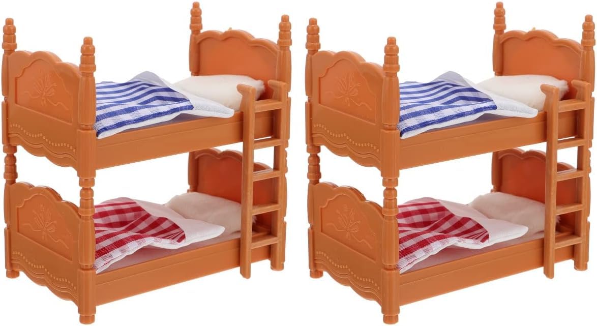 TOPPERFUN 2Pcs Dollhouse Bunk Bed, 4in Mini Bunkbed Furniture, Dollhouse Bed with Ladder, PVC Miniature Doll House Decorative Accessories for Mini Landscape DIY Kit