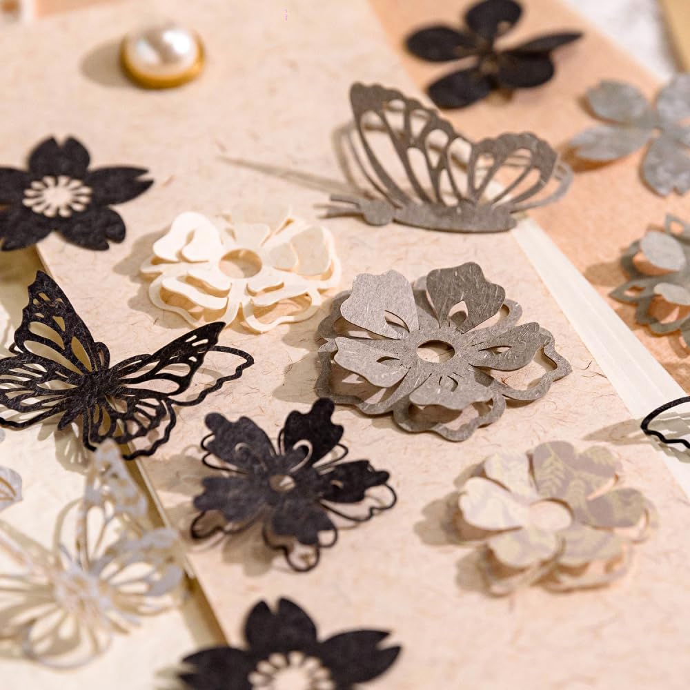 Diuhofart 300pcs Scrapbook Paper Cutouts Lace Flowers Butterfly for Scrapbooking Embellishments Supplies, Junk Journaling, Card Making, Mixed Media, Vintage Diecut Floral Collage Materials