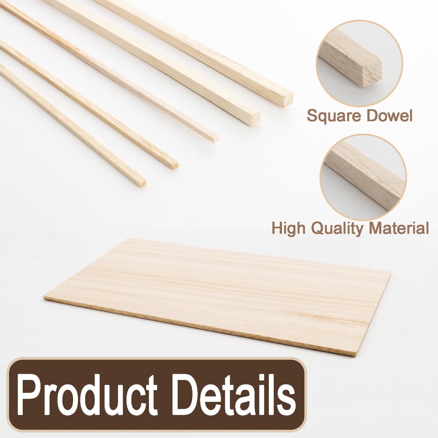 Fumwase 150 Pieces Wood Sticks Hardwood Square Wooden Craft Thin Wood Sheets 1/8 Inch 1/4 Inch x 12 Inch Unfinished Wood Strips Natural Wood Squrae Sticks for Arts Crafts DIY Projects