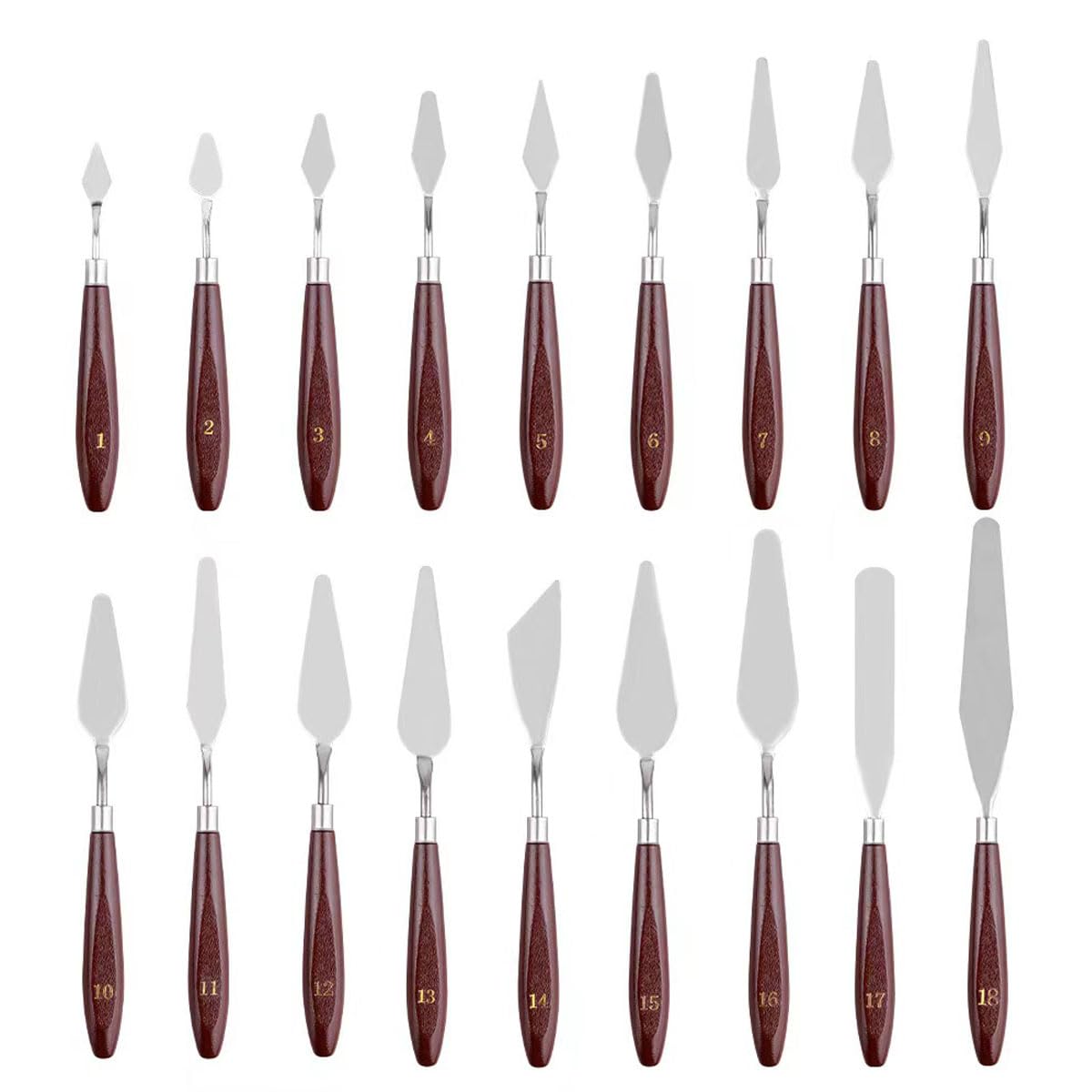 18 Piece Painting Knives Stainless Steel Spatula Palette Knife Professional Palette Knife Painting Wood Handle Oil Painting Accessories Color Mixing Set for Oil Canvas Acrylic Painting