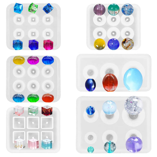 Six Pcs Resin Bead Mold, Jiale Eggs Ball Silicone Moulds and Square Shapes Mold Pendant Casting Molds for Gems Bead, Crystals and DIY Jewelry Making