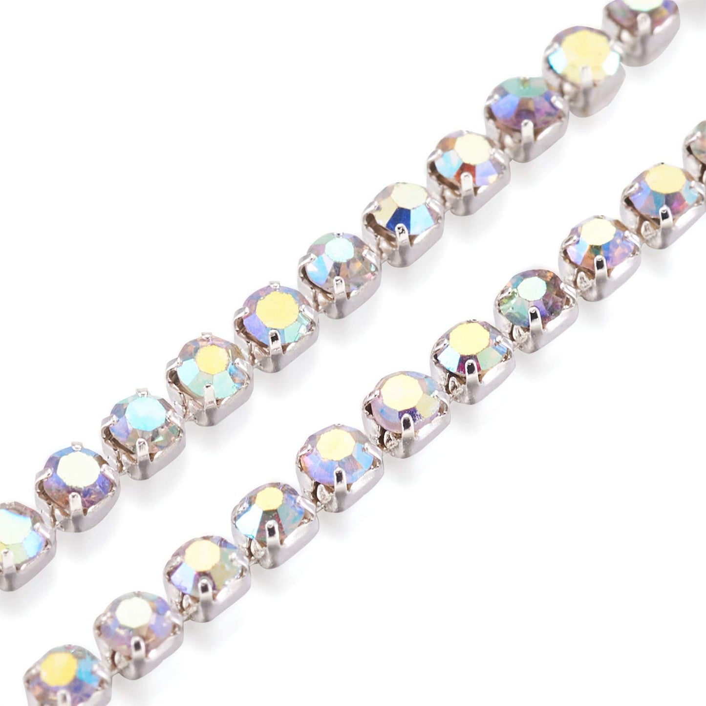 Fashewelry 10 Yards Crystal AB Rhinestone Close Cup Chain 2mm Trimming Beaded Applique Claw Chain Roll for DIY Art Craft Clothes Wedding Party Decoration