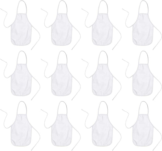 BUMBLE CRAFTS Kids Apron - Pack of 12 | Canvas - Natural Cotton | Bulk Toddler Craft Aprons for Ages 5 & Under | Small White (12.5” x 19”)