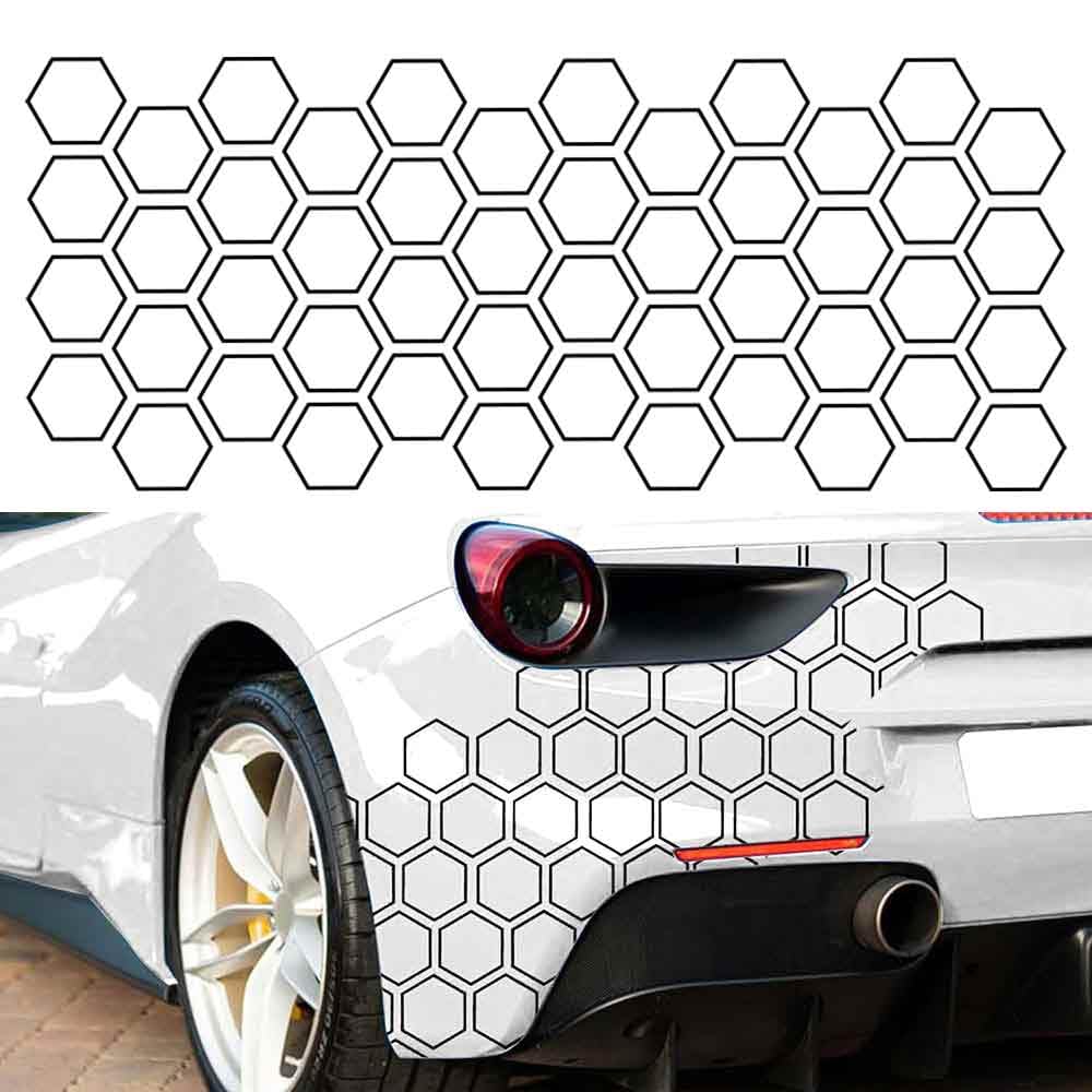 JSCARLIFE 48 Grids Honeycomb Car Decals - Waterproof PVC Body Stickers for Car, SUV, Truck & Van - DIY Decorative Graphics for Door, Hood & Side Panels (53.5x22.8inch (Black))