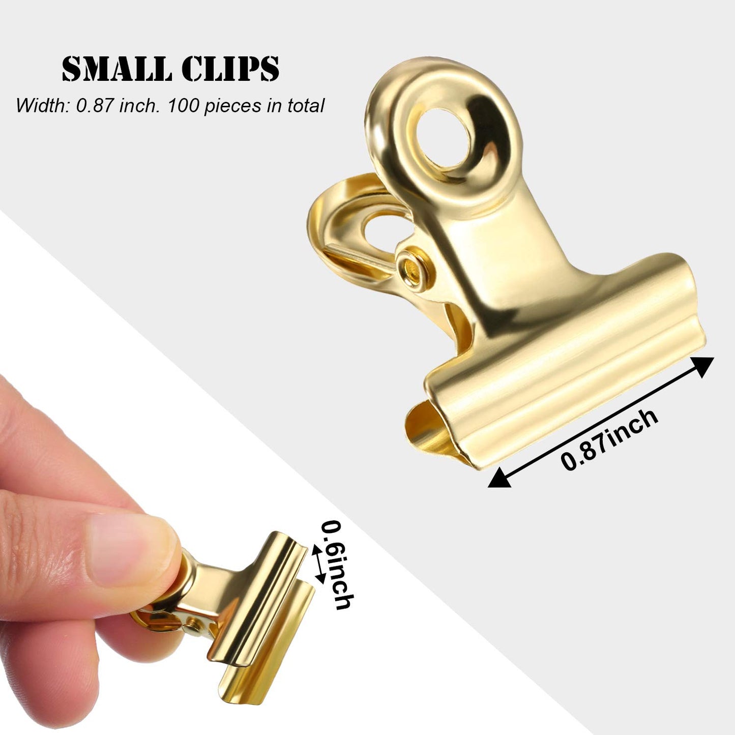 Boao 100 Pcs Mini Gold Metal Clips Small Gold Binder Clips Bulk for Photos, Maps, Drawings, Art Work, Papers, Price Tag, 0.87 Inch