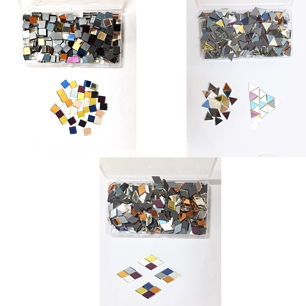 Mollytek Assorted Mirror Mosaic Tile Triangle, Square, Rhombus Shapes Stained Glass Mosaic Tiles for Crafts Mosaic Chips Pieces for Plates,Picture Frames,Flowerpots,Handmade Jewelry -780g/27.51 Ounce