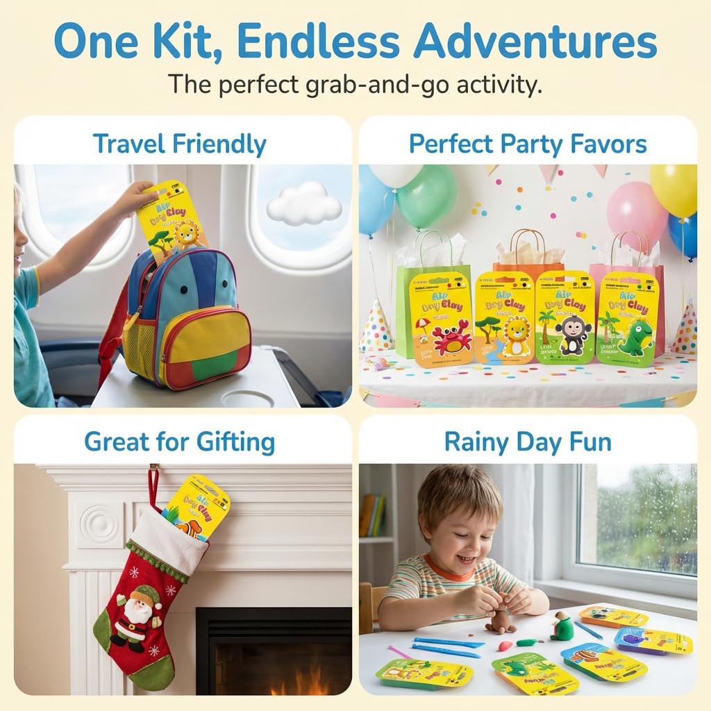 Obvio Home Air Dry Clay for Kids - 12 Animal Designs Modeling Clay Kit - Model Sculpting Set, Ultra Soft Safe & Non-Sticky | DIY Crafts, School Projects & Party Favors for Boys & Girls