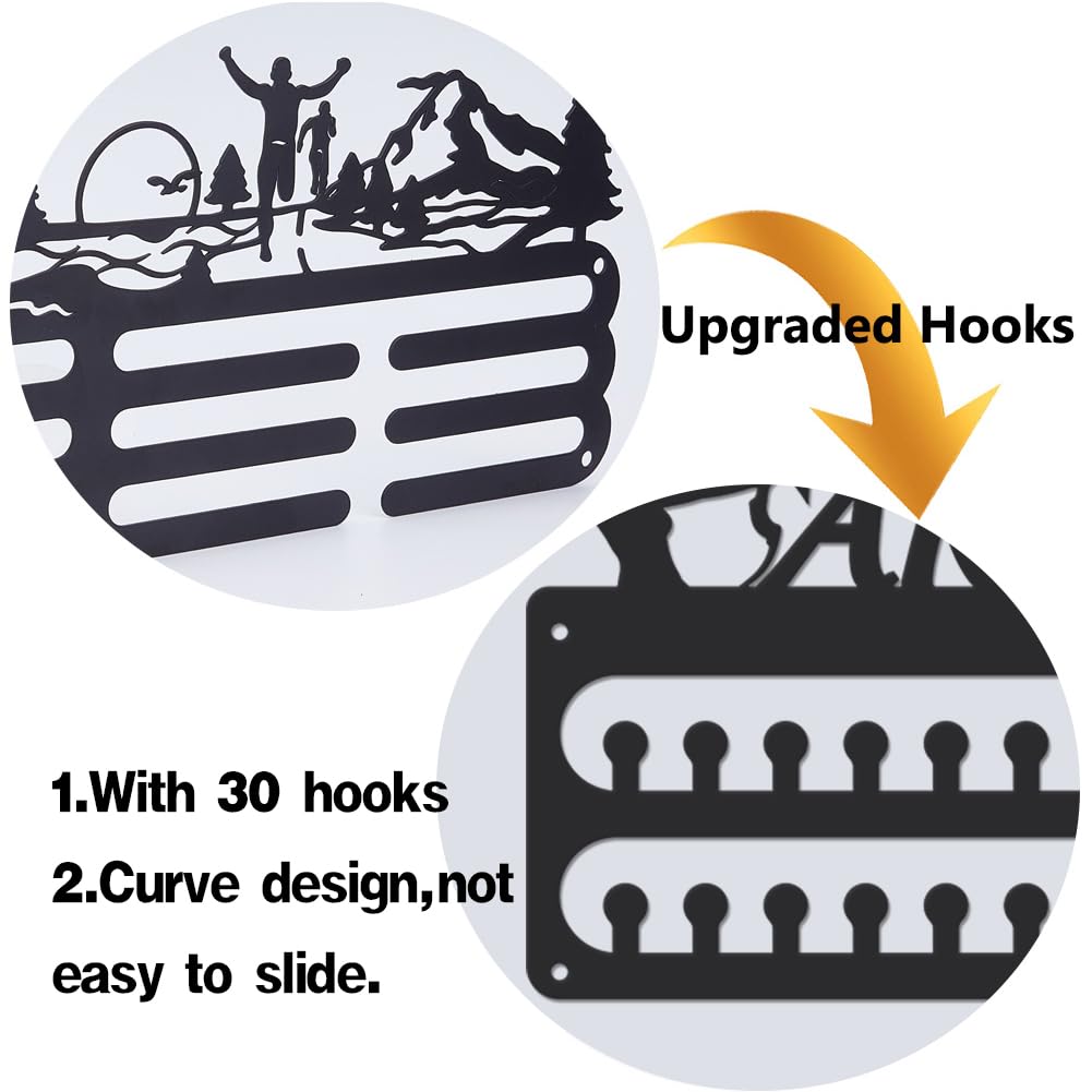 SUPERDANT Archery Medal Hanger Display Sports Medal Holder Wall Mount Archery Medals Hanging 30 Hooks Matte Black Metal Display Rack Iron Race Ribbon Award Organizer Gifts for Athletes 15.7x7.9in