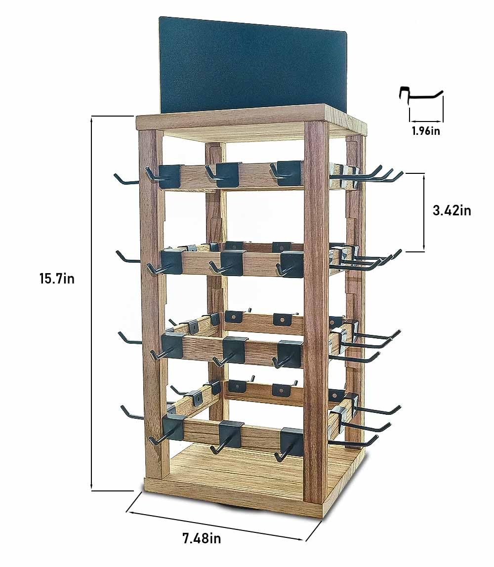 Jewack Wooden rotating Jewelry Display Stand with Removable 48 Hooks advertising board, For Earring Cards necklace bracelet Keychain Jewelry Organizer For Selling For vendor events (brown)