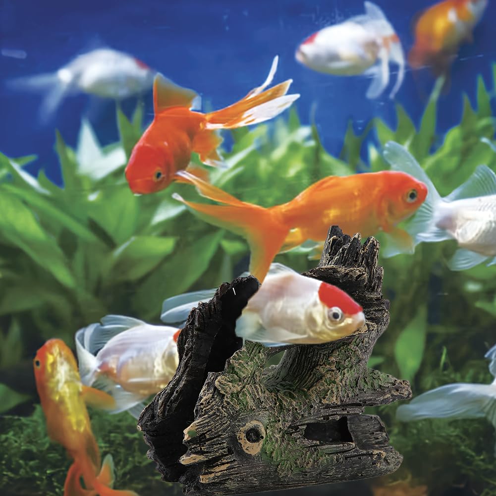 Joyzan Aquarium Tree Trunk, Hollow Landscape Stump Wood House Driftwood Resin Ornament Hideout Hideaway Caves Log Rock Craft Fish Tank Hole Stone Betta Cichlid Turtles Small Lizards Reptiles Amphibian