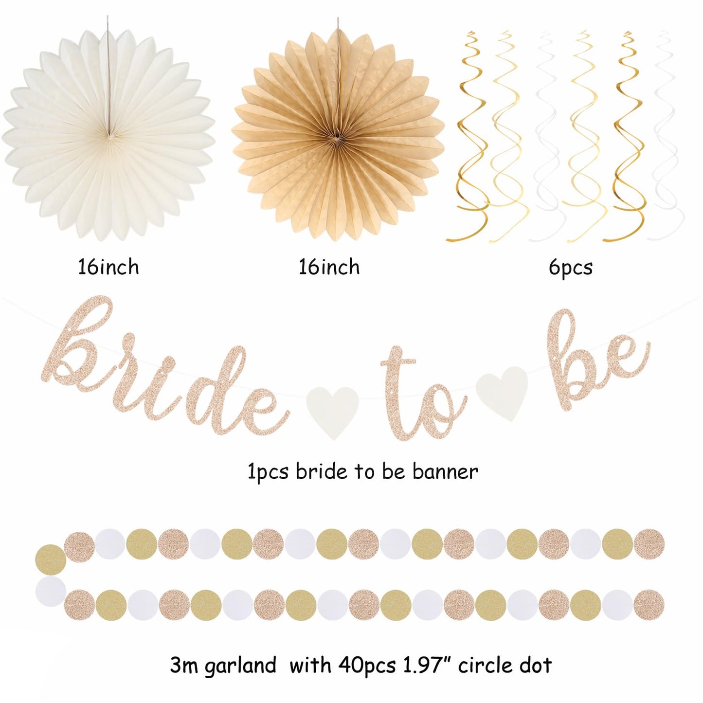 Champagne-Gold Beige Fall Boho Bachelorette Party-Decorations - 21pcs Women Bridal Shower Banner Garland,Bride To Be Paper Streamers Lanterns,Flower Tissue Pom Poms Fan Favors Wedding Decor Huglony
