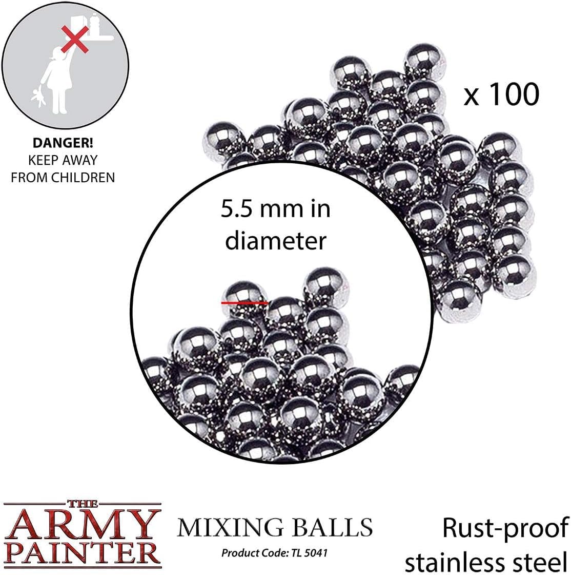 The Army Painter Paint Mixing Balls - Rust-Proof Stainless Steel Mixing Ball Ideal for Model Paint Mixer Bottle. 100 PCS Stainless Steel Mixing Paint Agitator Balls x 5.5mm/apr. 0.22” Paint Balls