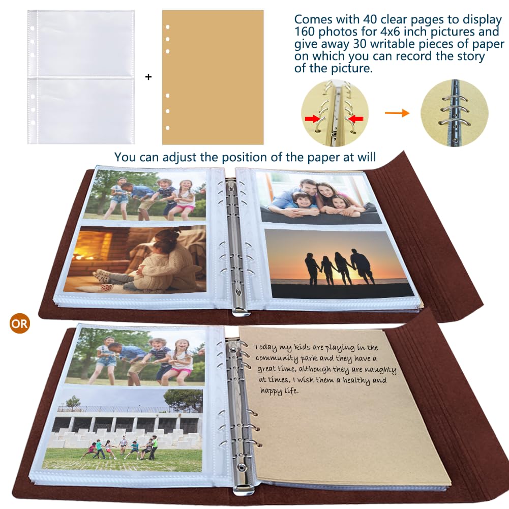 Photo Album 4x6 160 Photos, Leather Photo Albums with Writing Space With 30 Writing Paper, Travel Family Wedding Kids Graduation Ultrasound Baby Picture Album Scrapbook Photo Album