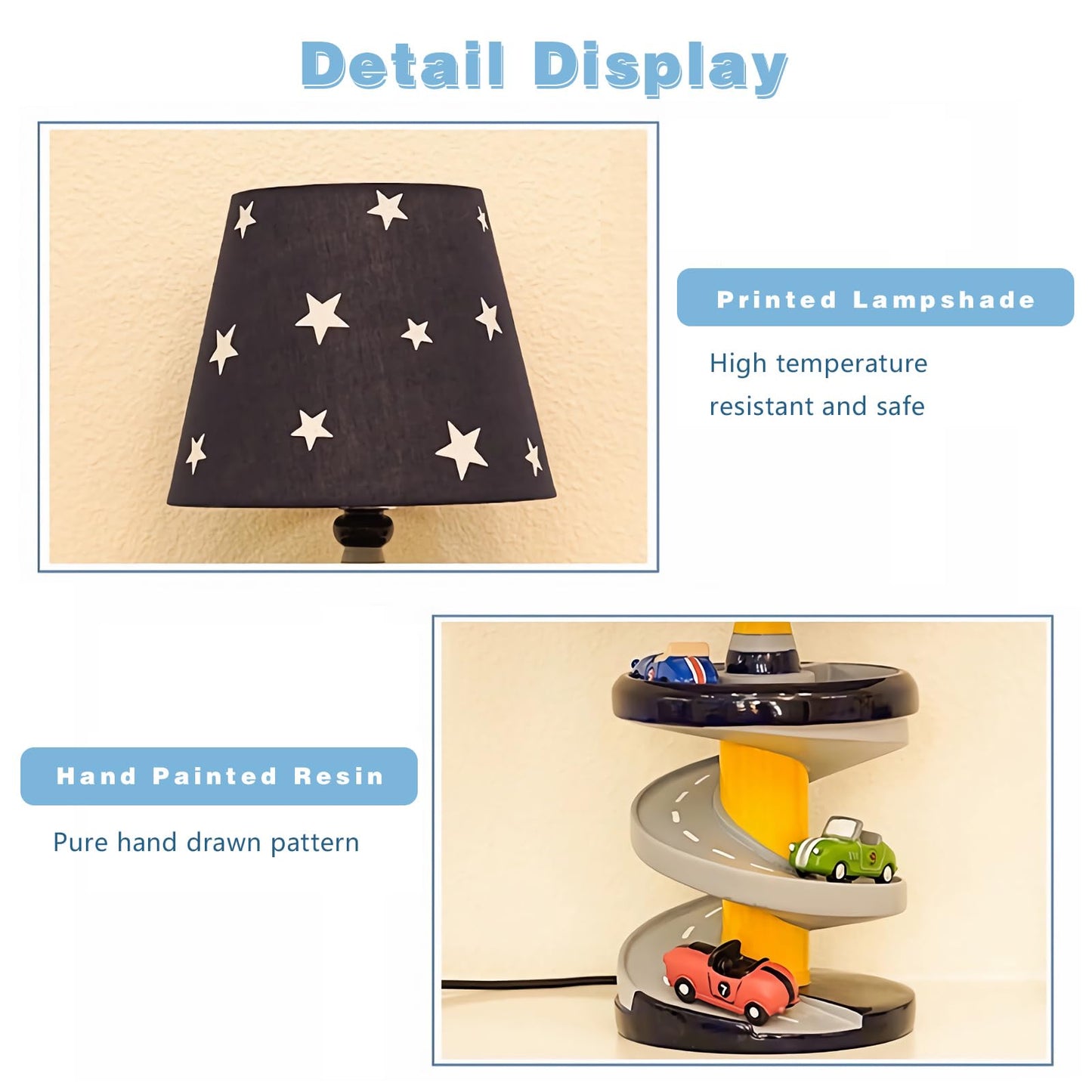 HERBESTBAY Table Lamp, Adorable 14 Inch Racing Road Style Kids Desk Lamp, Car Bedside Lamp Ideal for Children's Bedroom Decor, Includes LED Bulb, speed track, HB-LFL905