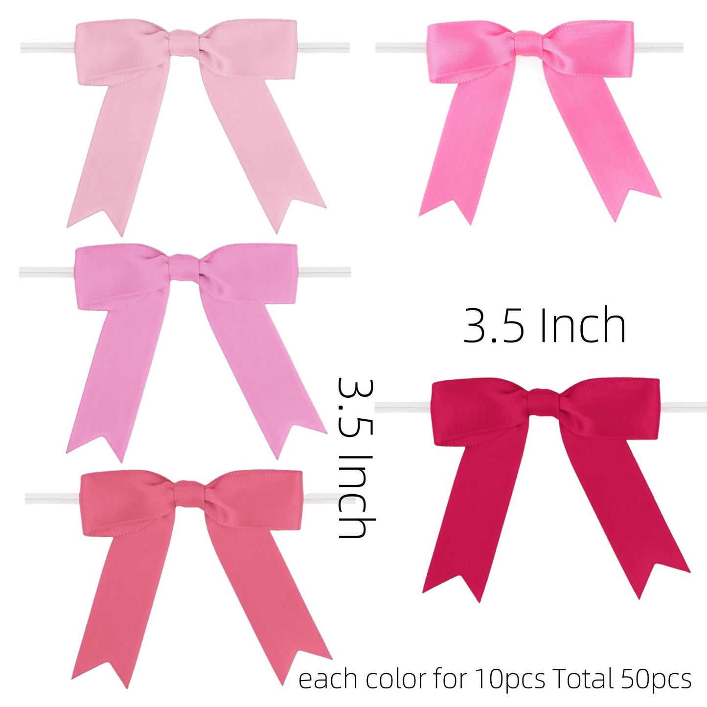 Meseey Premade Craft Bows Self Adhesive Pink Hot Pink Valentines Satin Ribbon Bows for Treat Bags Gift Wrapping Basket Wedding Baby Shower Brithday Party (Red Pink Set, 3.5 Inch)