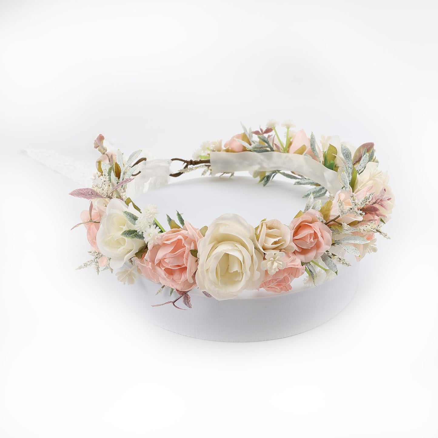 PoshMyra Flower Crown for Girls Wedding Peach Floral Holo Hair Headpiece Bridal Wreath Bridemaid Crown Kids Garland Family Photo Shoots Prop Headband for Women Maternity Wreath for Poppy Dogs