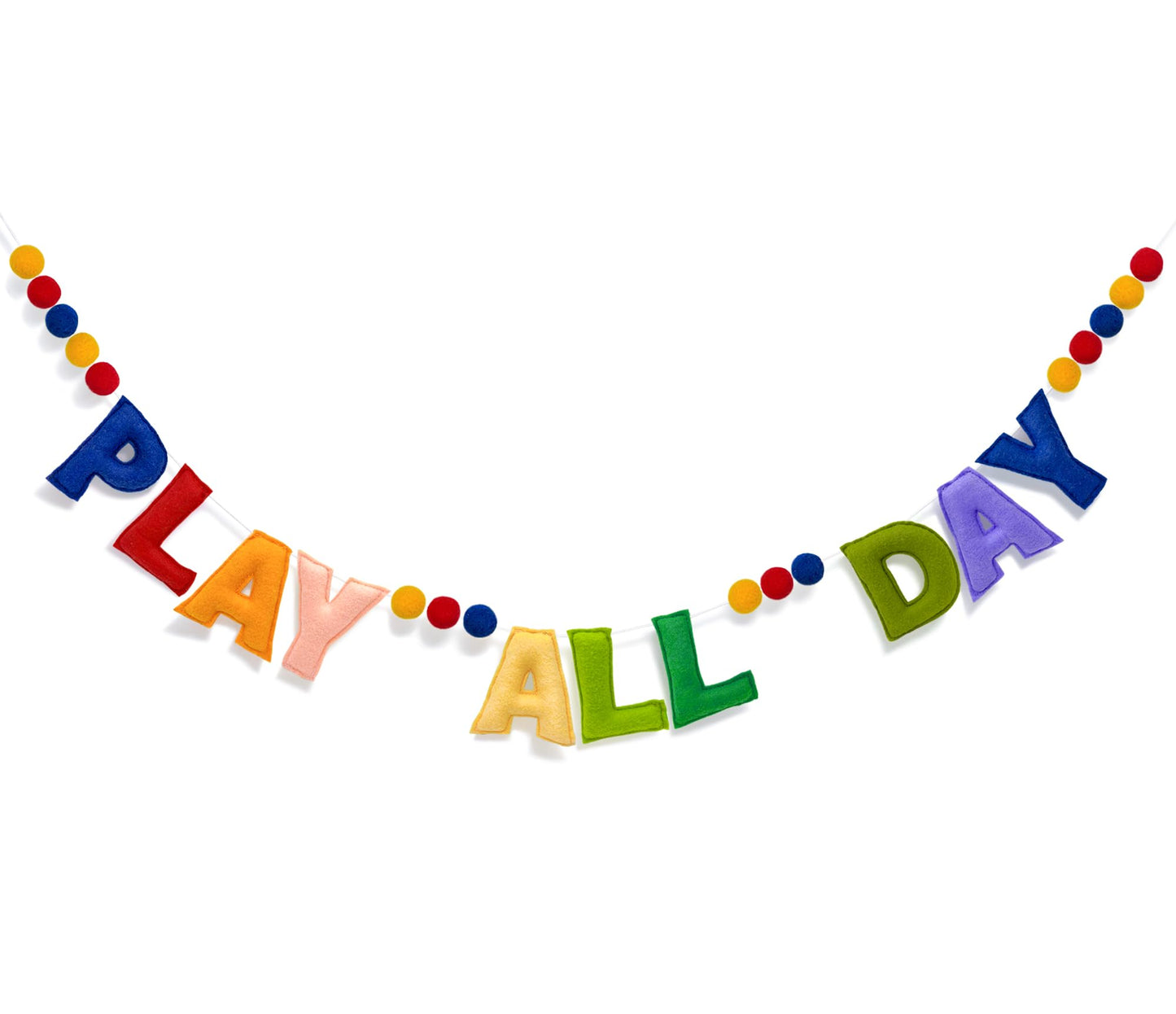 Pre-Strung Retro Play All Day Felt Banner Reusable Play Sign Play All Day Wall Hanging Felt Garland for Kids Nursery Playroom Wall Decor Boys Girls Playhouse Decor Toy Room Classroom Decoration