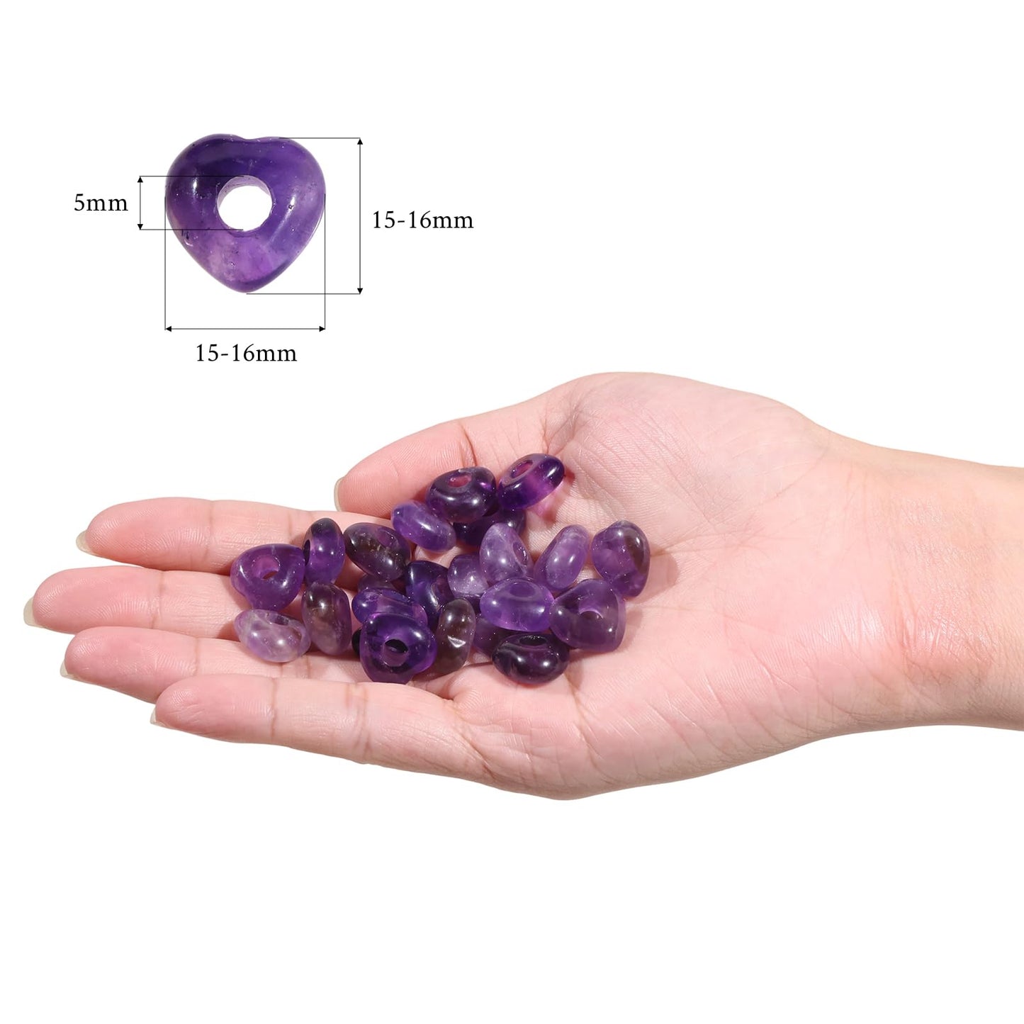 SUNYIK 12pcs 5mm Heart Large Hole Beads for Jewelry Making, Purple Amethyst Crystal Love Heart Loose Beads Fits Macrame Bracelet Braids Hair DIY Craft