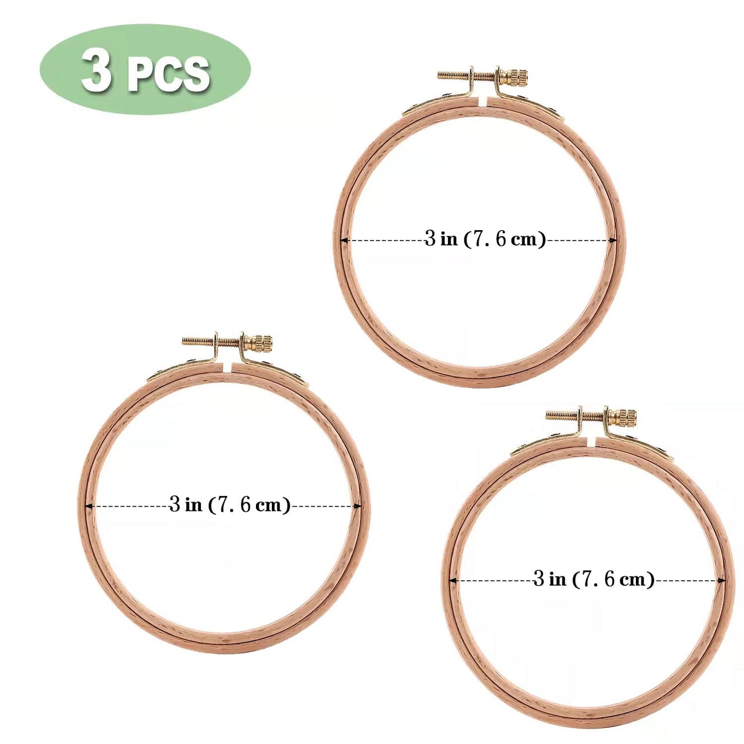 Sherbo 3 Inch Embroidery Hoop - Set of 3 Small Embroidery Hoop Made of Beech Wood, Perfect for Cross Stitch Hoop Designs & Wooden Rings Crafts