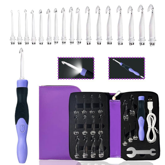Yarniss 17 Sizes Lighted Crochet Hooks Set 2.5mm~14.0mm, Rechargeable Crochet Hook with Interchangeable Crochet Head