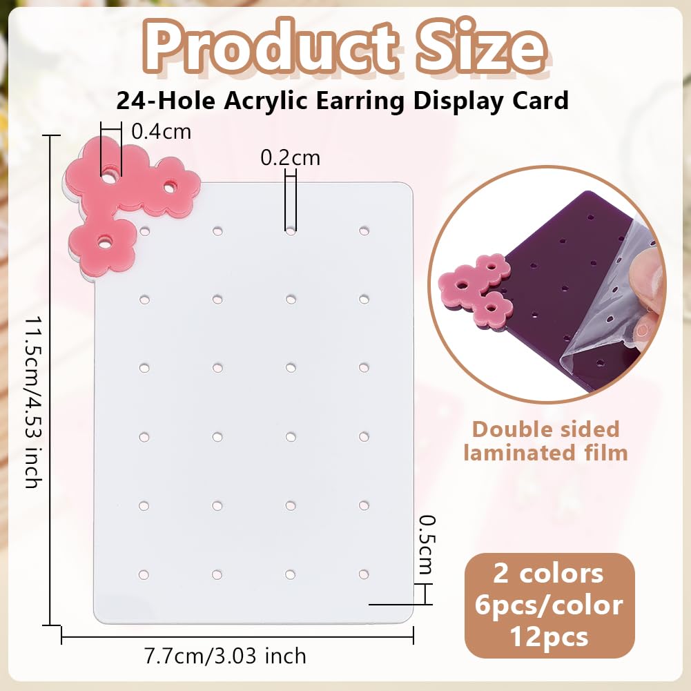 OLYCRAFT 12Pcs Acrylic Earring Display Card Portable Acrylic Earring Organizer with 24 Holes Stud Earrings Storage Holder Flower Jewelry Show Rack for Travel Home Earrings Jewelry Supplies