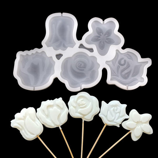 mostsom 2pcs/lot Rose Shape Silicone Mold Lollipop Mould Children Kids DIY Baking Tools for Chocolate Candy Biscuit Home Kitchen Accessories (F_ Rose Flower)