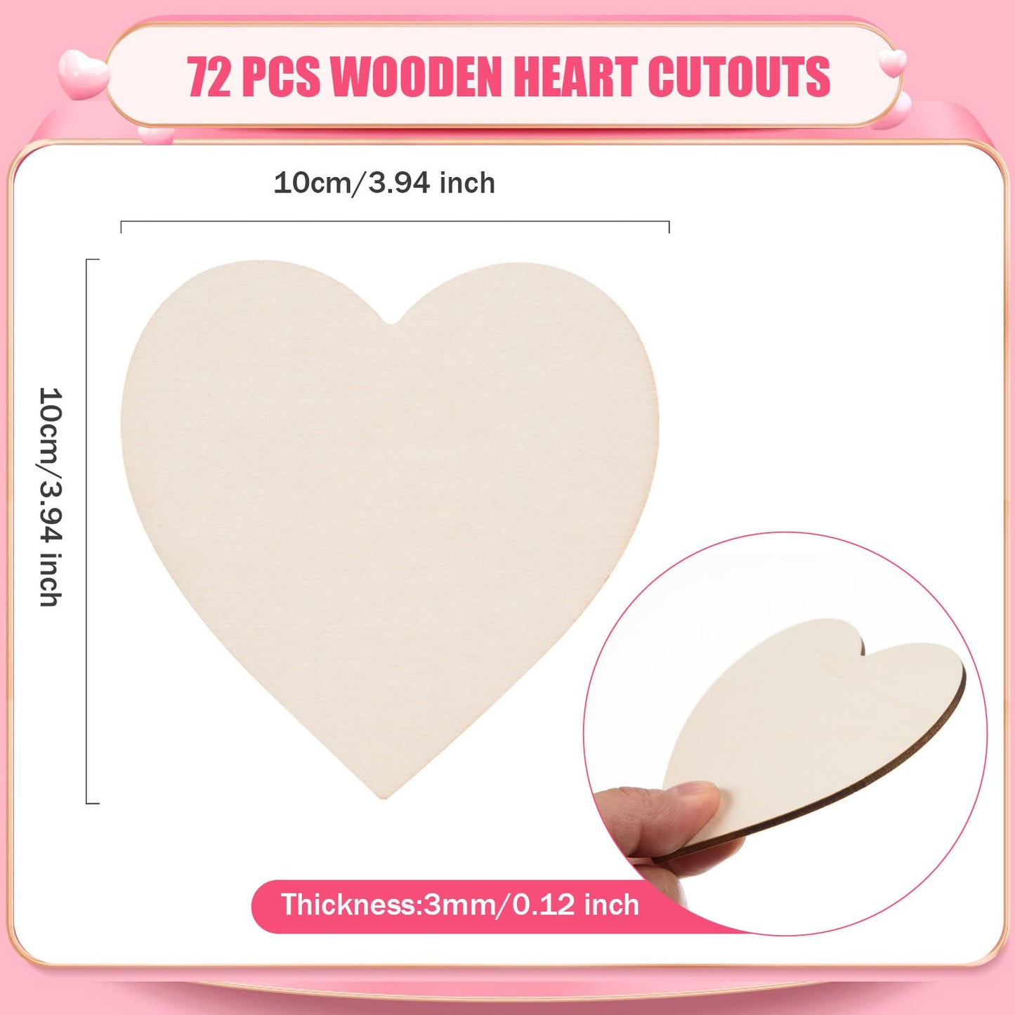 72 Pcs Unfinished Wooden Hearts for Crafts Wood Heart Cutouts Blank Wood Heart Slices Natural Unfinished Wooden Heart Pieces for DIY Crafts Valentine Wedding Party Embellishment,3.94x3.94 Inch
