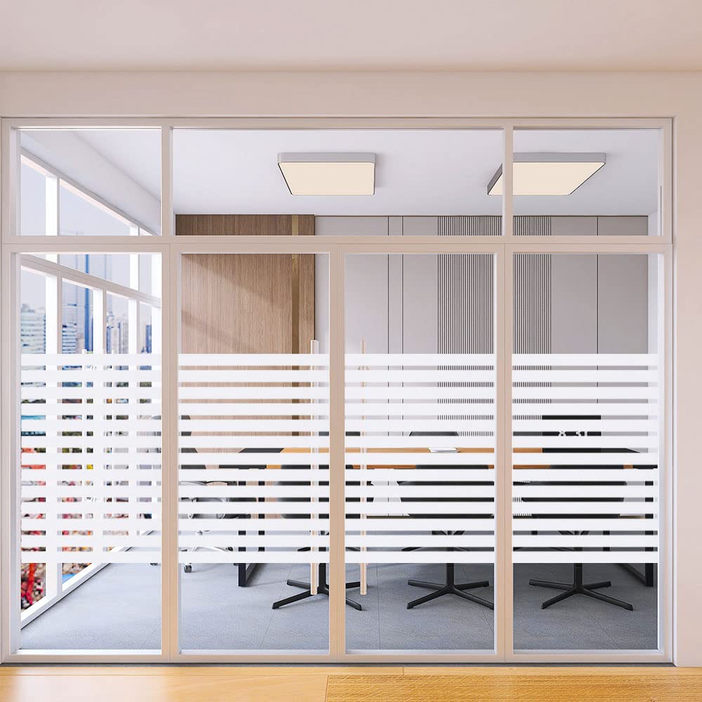 2/4 Stripe Frosted Window Film, Privacy Glass Window Sticker, Vinyl Decorative Window Decals, UV Protection Static Clings No-Glue Removable Window Film for Home Office Meeting Room(35.4 x 78.7 inch)