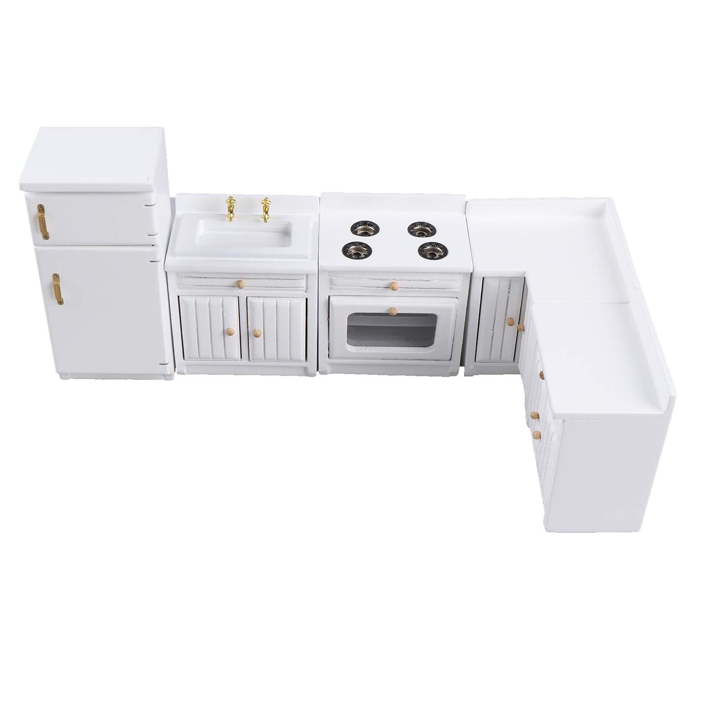 Dollhouse Kitchen Furniture Kit 1:12 Doll House Miniature Suite Wooden Kitchen Cabinet Fridge Set Dining Room for Miniature Dollhouse Furniture Scenes Accessories