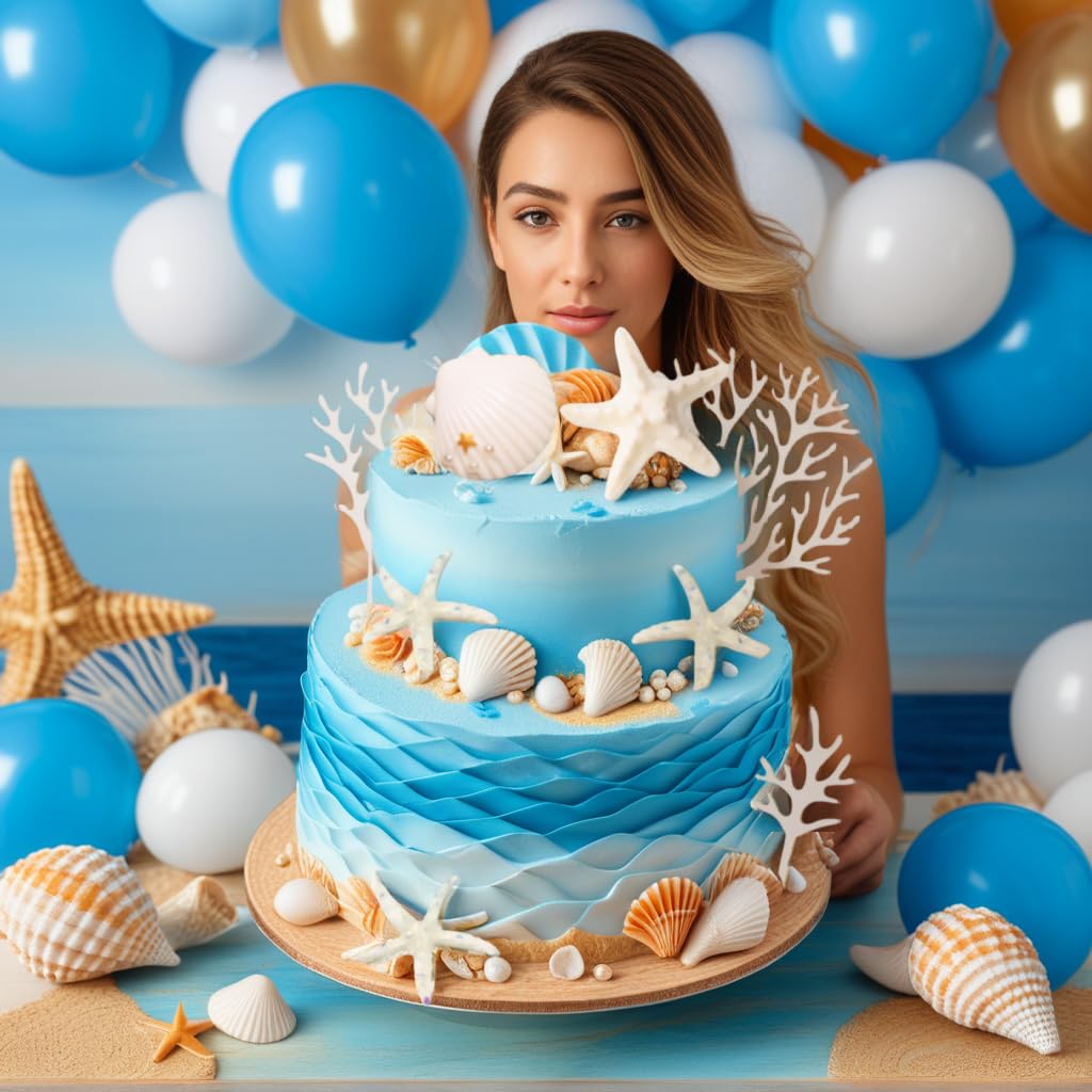 Shells Cake Decor Under the Sea Ocean Birthday Cake Decorations Sea Ocean Party Favor Supplies for Sea Ocean Theme Baby Shower Birthday Party