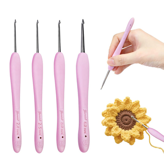 Yarniss Apex Crochet Hooks Set with Case 2.0mm~4.0mm,Hand-Polished Stainless Steel Crochet Hooks with Ergonomic Handle, Pointed Crochet Needle with Deep Groove