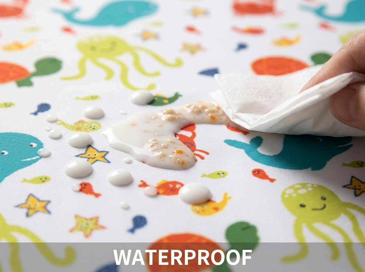 Splat Mat for Under Highchair/Arts/Crafts, WOMUMON Baby Reusable Waterproof Anti-Slip Floor Splash Mat, Portable Play Mat and Table Cover (51", Seaworld)