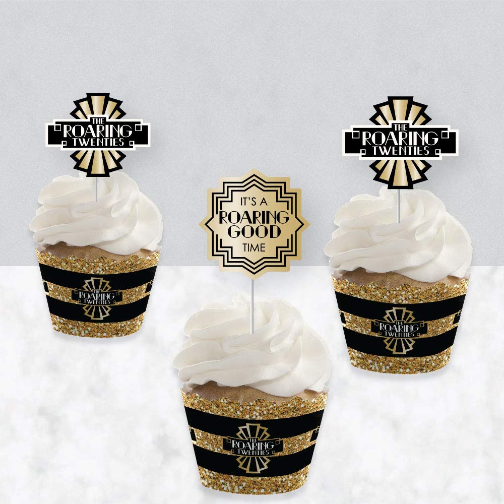 Big Dot of Happiness Roaring 20's - Cupcake Decoration - 1920s Art Deco Jazz Party Cupcake Wrappers and Treat Picks Kit - Set of 24