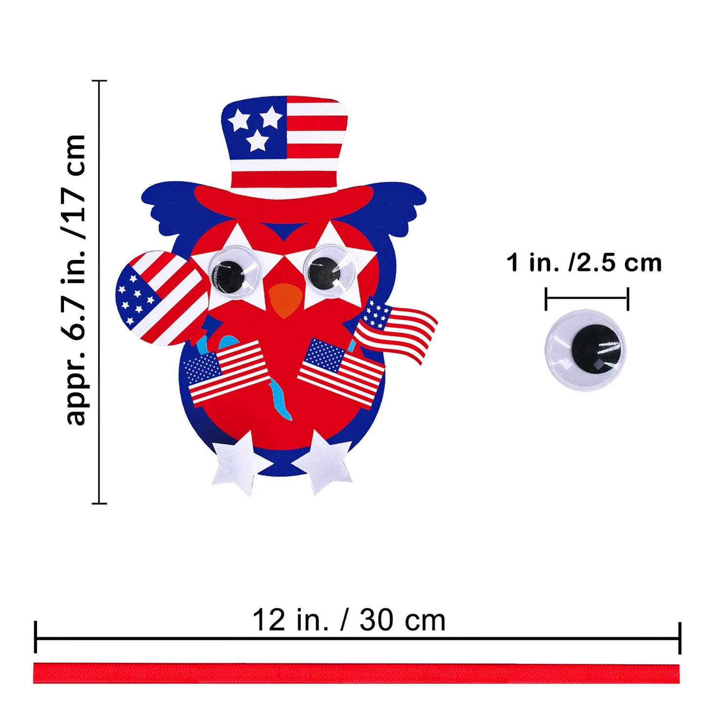 Winlyn 36 Sets 4th of July Craft Kits Patriotic Crafts DIY Owl Ornaments Decorations Art Sets Owl Shapes with Red White Blue USA Flag Patriotic Star Stickers for Kids Party Classroom Activities