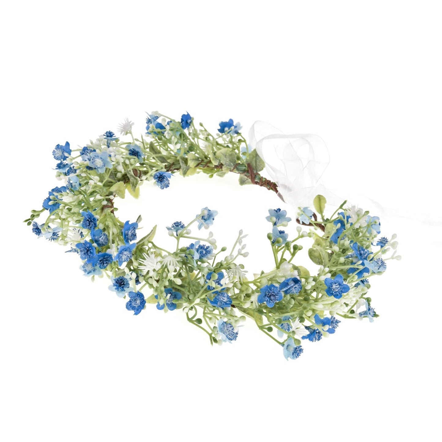 June Bloomy Bridal Flower Crown Women Rose Floral Headband Maternity Photo Prop Baby Shower Leaf Hair Wreath (B-Blue)