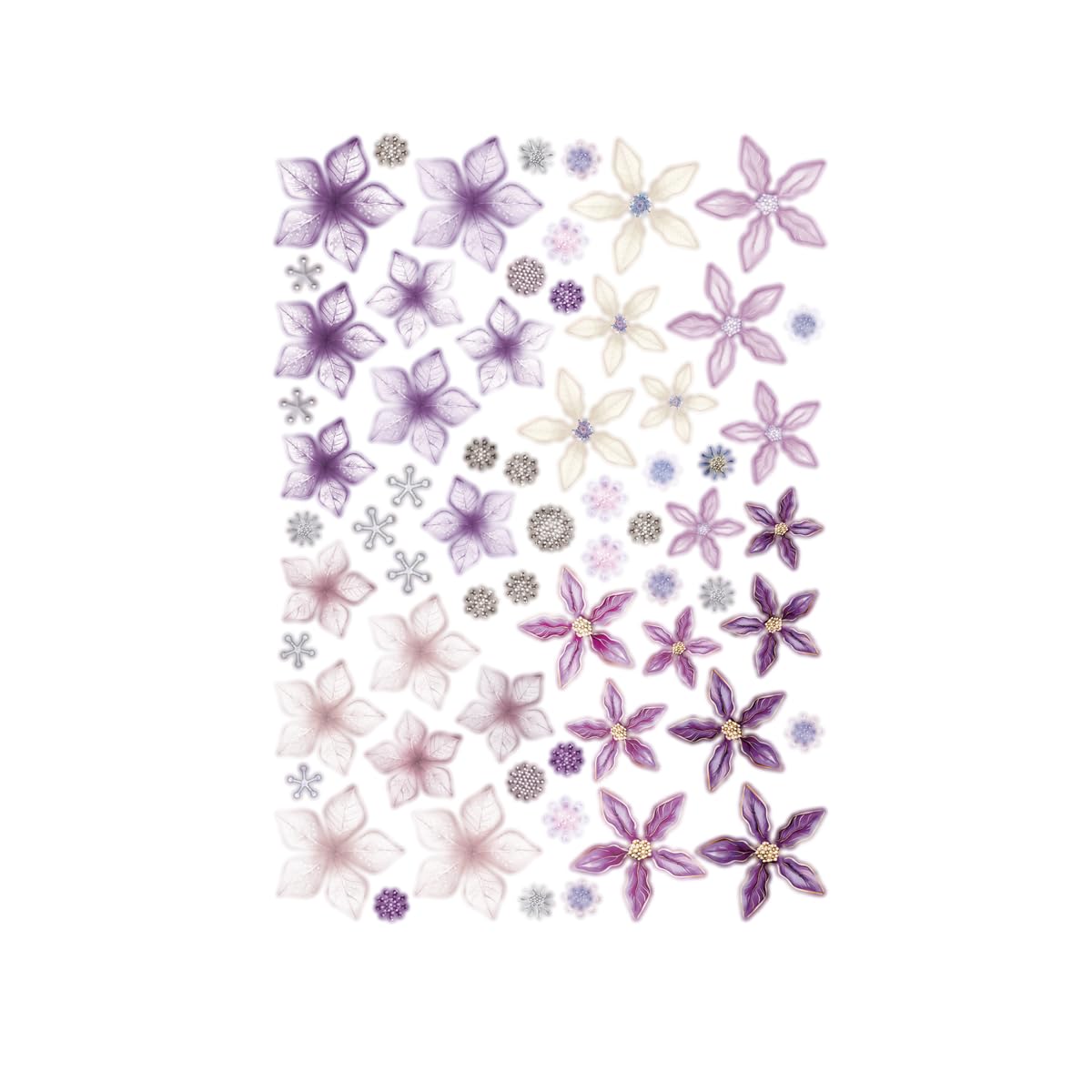 Katy Sue Dusky Violet Blooms, Die Cut Flowers & Leaves Pack. 12 Sheets of Pre-Cut Double-Sided Paper Flowers & Leaves in a Purple Colorway from Card Making Supplies. UK-Made.