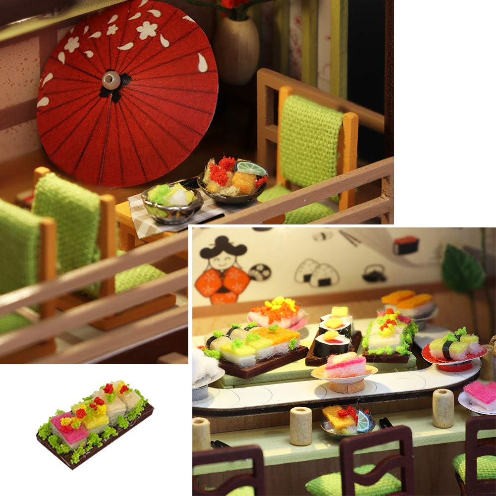 DIY Miniature Dollhouse Kit Japanese-Style Restaurant Wooden Miniature Doll House with Music and Dust Cover DIY Scene Architectural Model Toy Puzzle Fun Parent-Child Gift