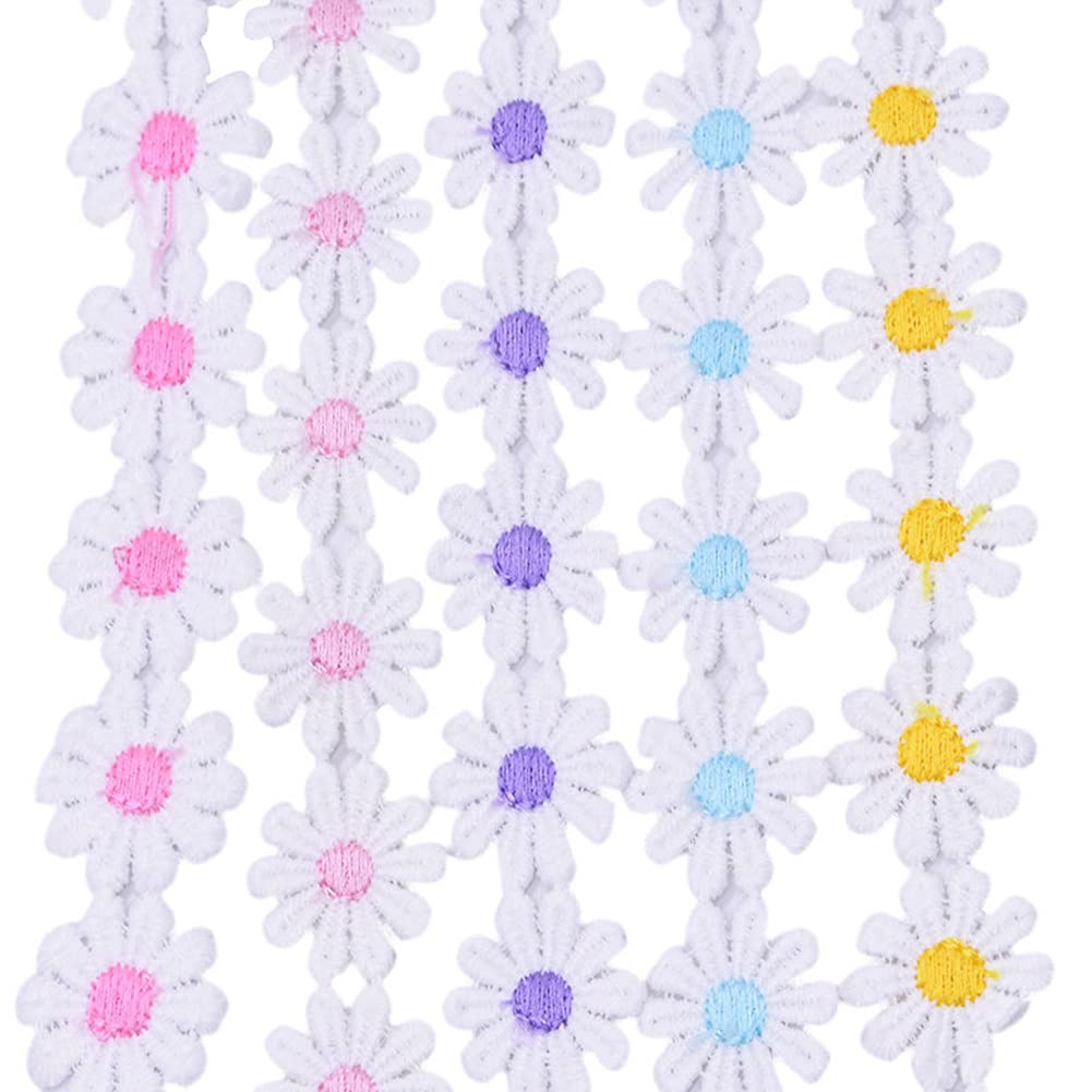 15 Yards 1inch Daisy Lace Trim Flower Applique Lace Ribbon for Gift Wrapping DIY Sewing Craft Wedding Dress Hair Accessories Jewelry Making Dreamcatchers Tassel Embellishment Decorations (Black)