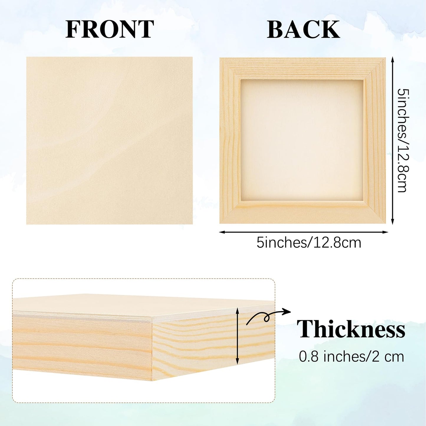 Aodaer 8 Pack Wood Panels 5 x 5 Inch Wooden Panels Canvas Unfinished Craft Wood Boards Panels for Art Crafts, Acrylic and Oil Painting, Pouring, DIY Projects