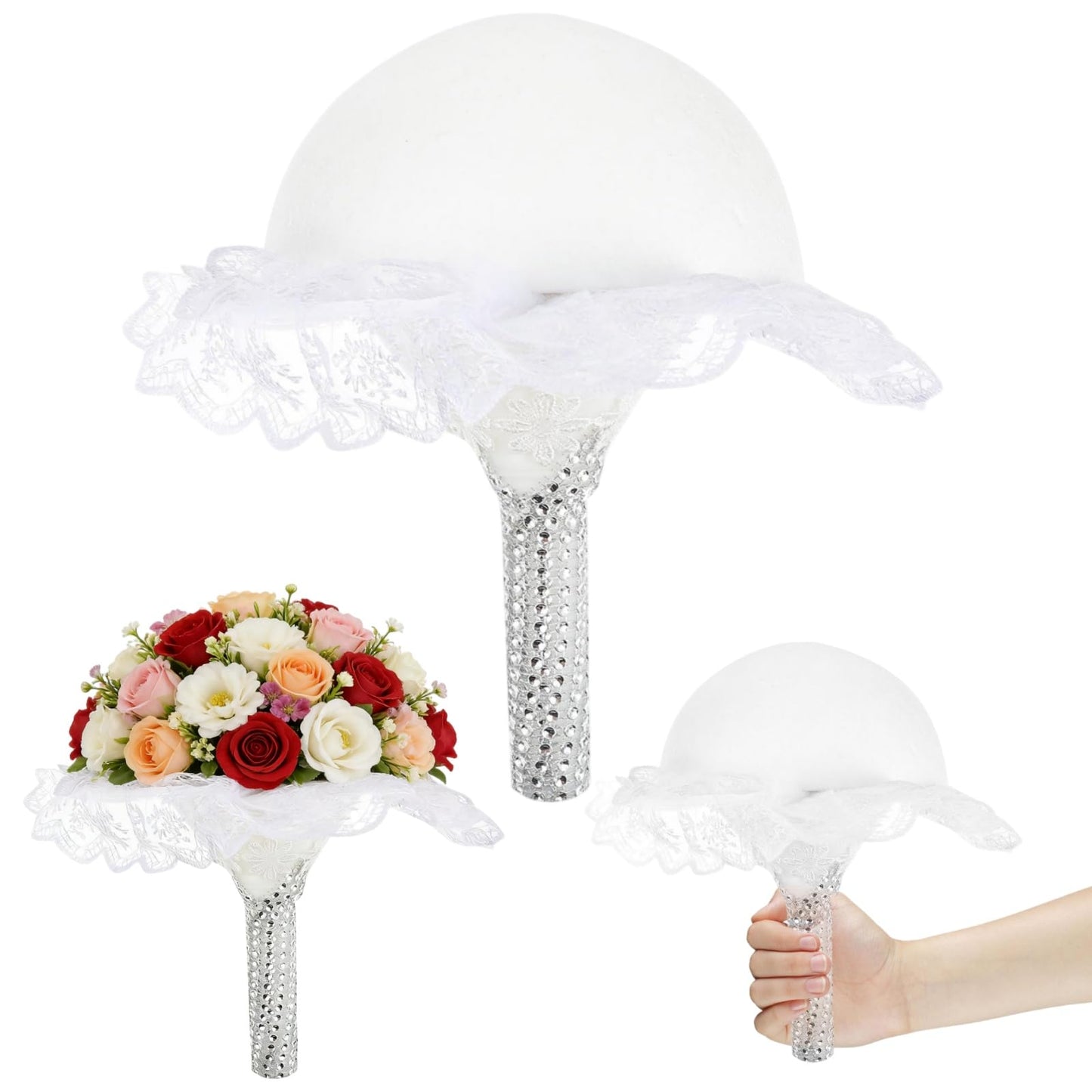 jojofuny Floral Foam Bouquet Holder with Lace – DIY Wedding Bridal Bouquet Mold for Fresh & Artificial Flowers, Perfect for Brides, Florists & Wedding Decor, Ideal for Bridal & Bridesmaid Showers