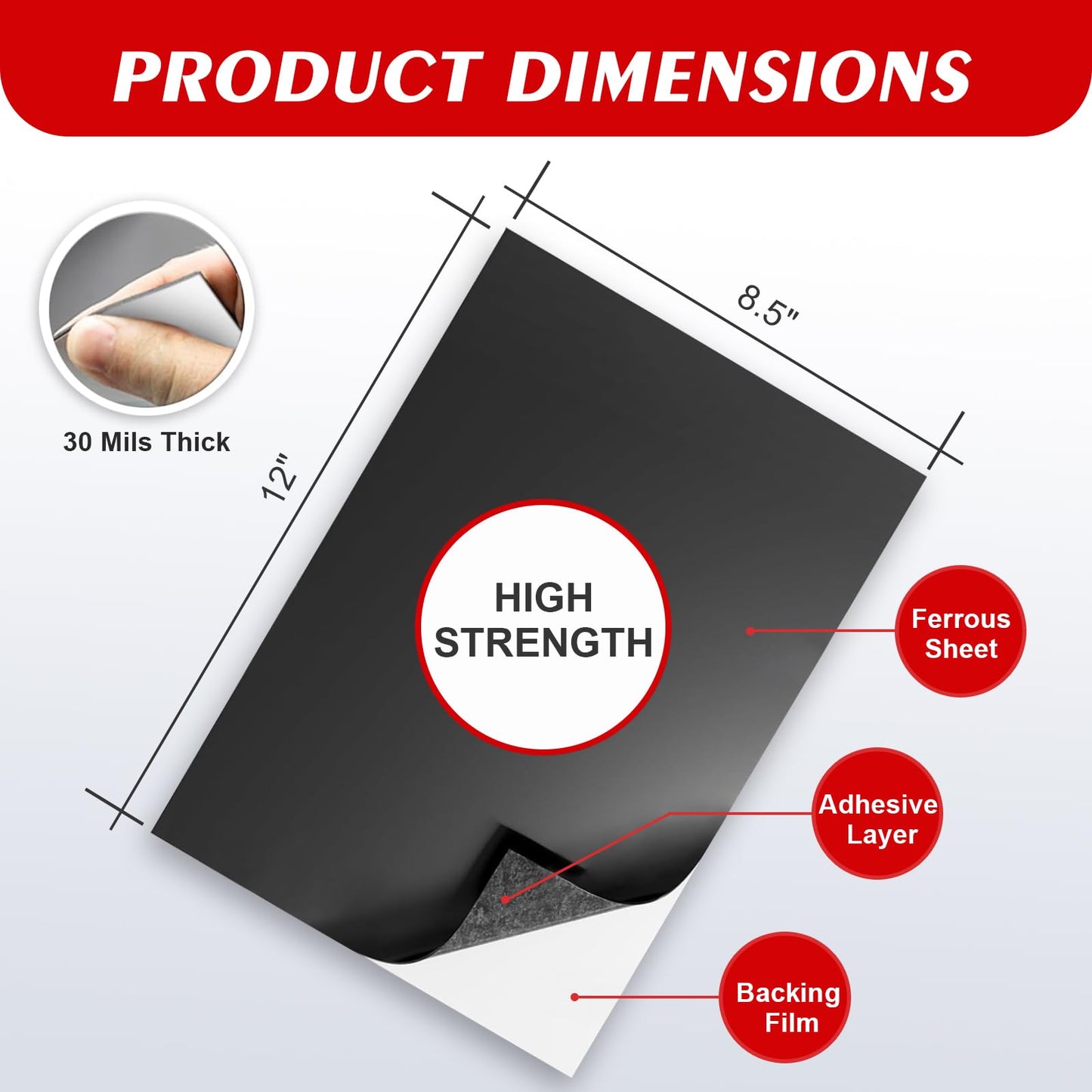 Thaibear Metal Sheets for Magnets, 3 Pack Magnetic Receptive Sheets with Adhesive Backing, 8.5"x12", 30 Mil Thick, Flexible Rubber Sheet Metal for Craft and Magnetic Miniatures Storage